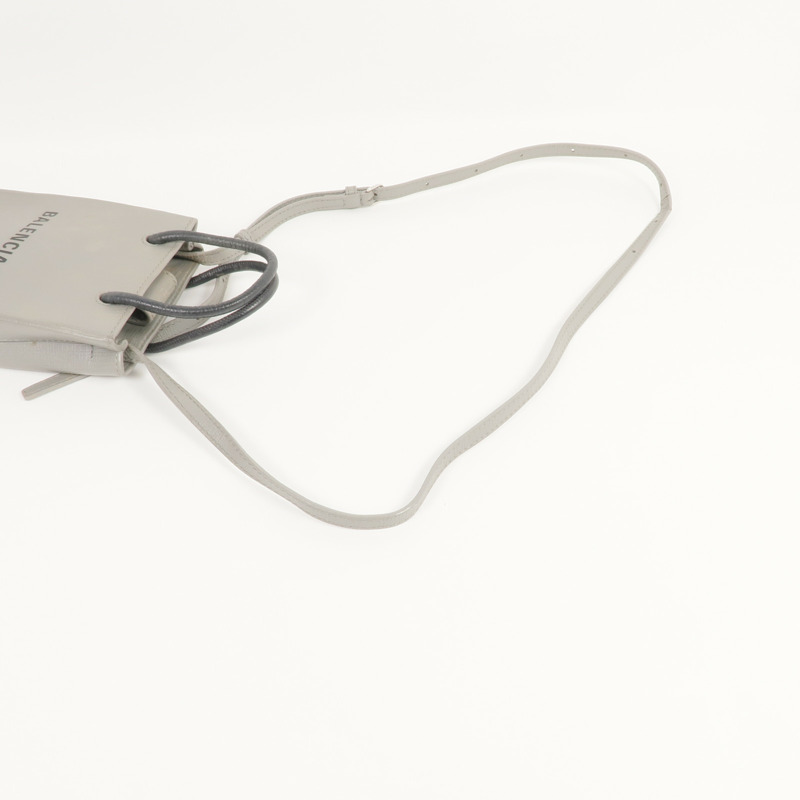 BALENCIAGA 牛皮皮革Mini Shopping Phone Holder銀扣手挽肩背兩用袋-7