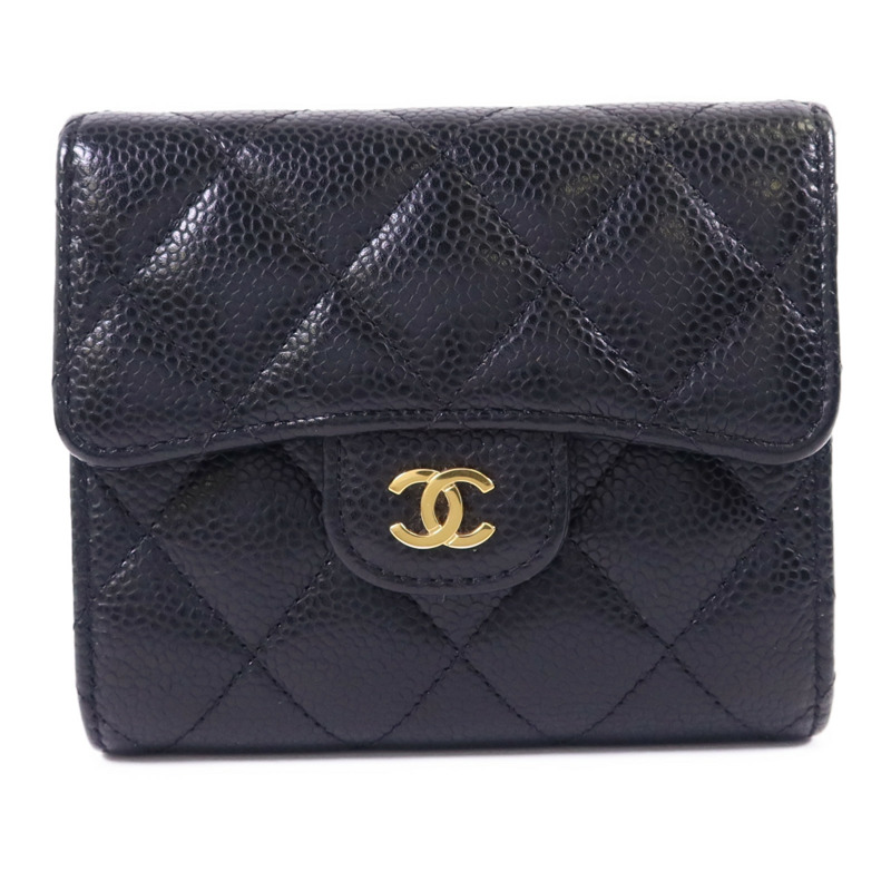 CHANEL 牛皮皮革Trifold Wallet金扣錢包-0