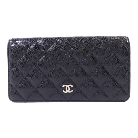 CHANEL 牛皮皮革Bifold Long Wallet銀扣長錢包