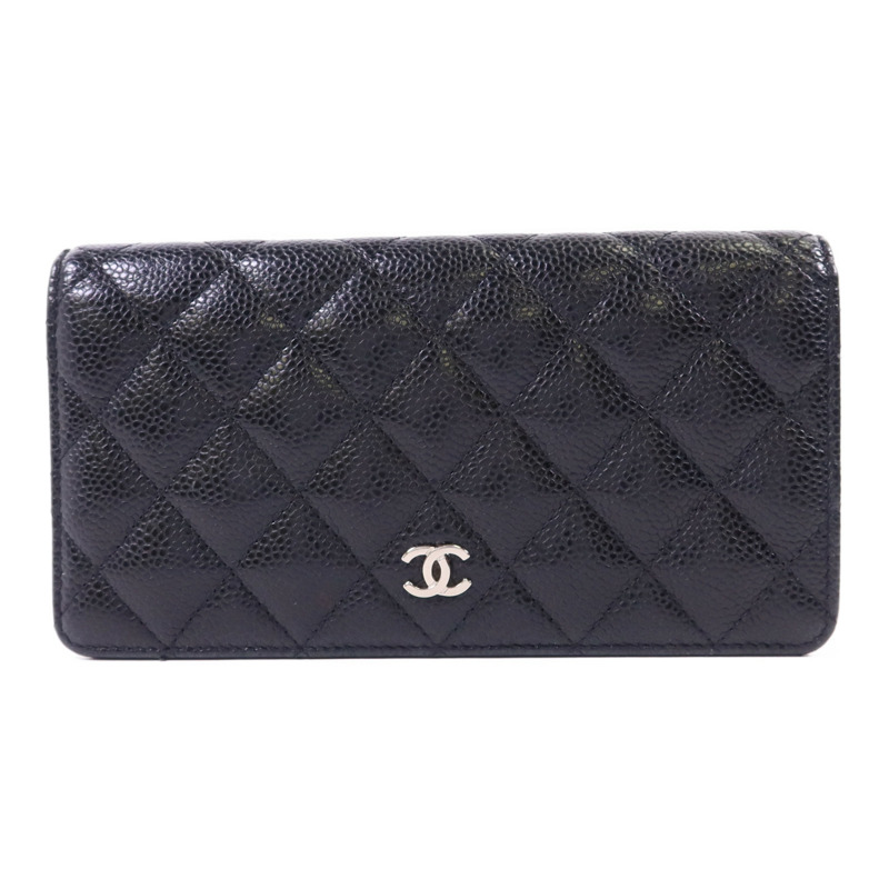 CHANEL 牛皮皮革Bifold Long Wallet銀扣長錢包-0