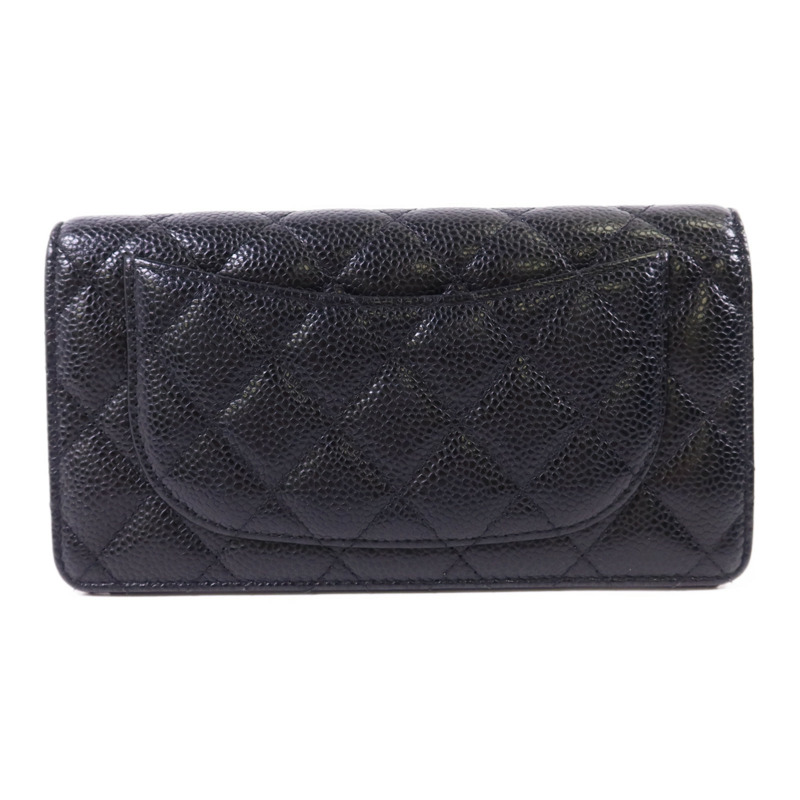 CHANEL 牛皮皮革Bifold Long Wallet銀扣長錢包-1