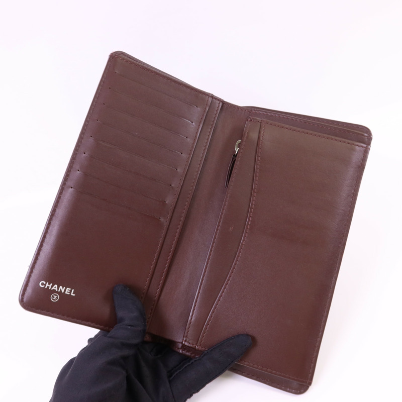 CHANEL 牛皮皮革Bifold Long Wallet銀扣長錢包-4