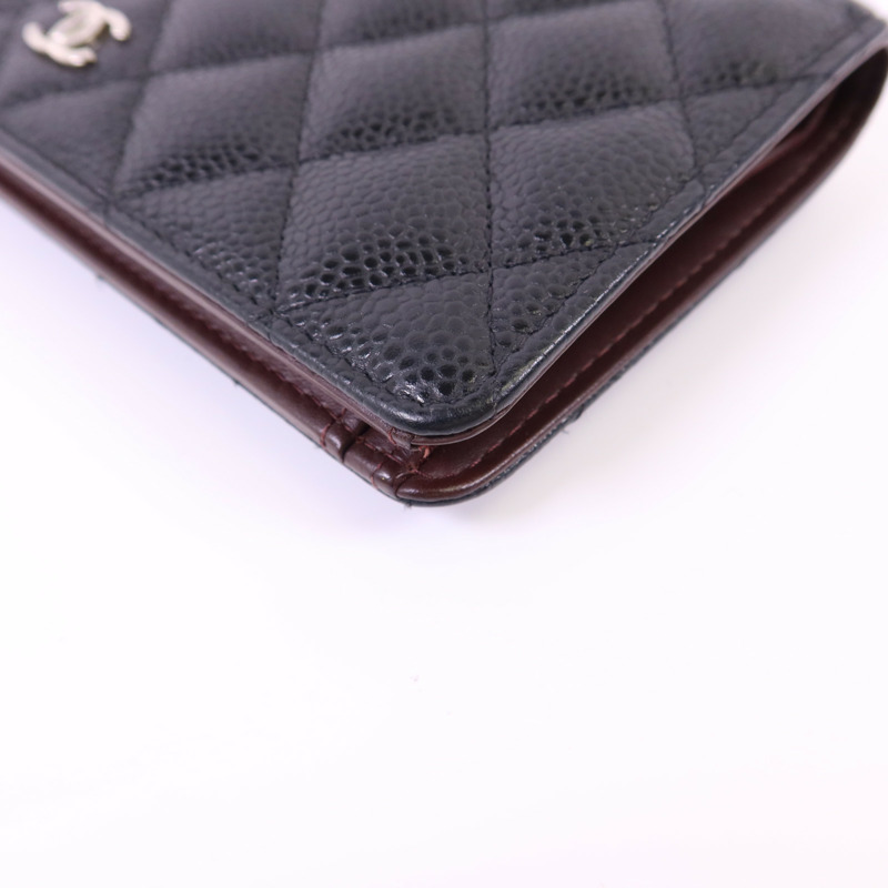 CHANEL 牛皮皮革Bifold Long Wallet銀扣長錢包-12