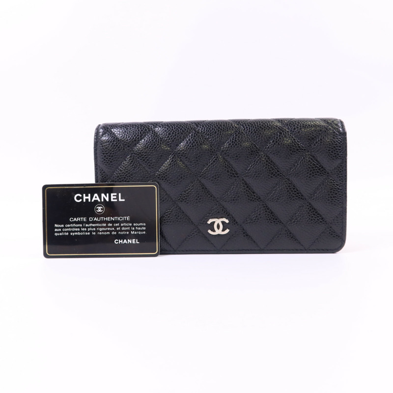 CHANEL 牛皮皮革Bifold Long Wallet銀扣長錢包-18