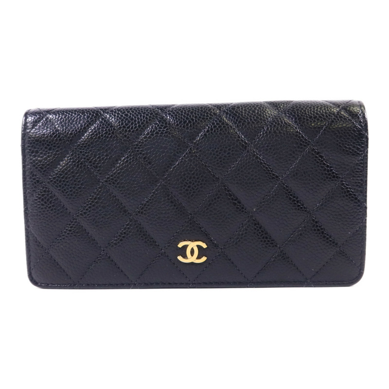 CHANEL 牛皮皮革Long Bifold Wallet金扣長錢包-0