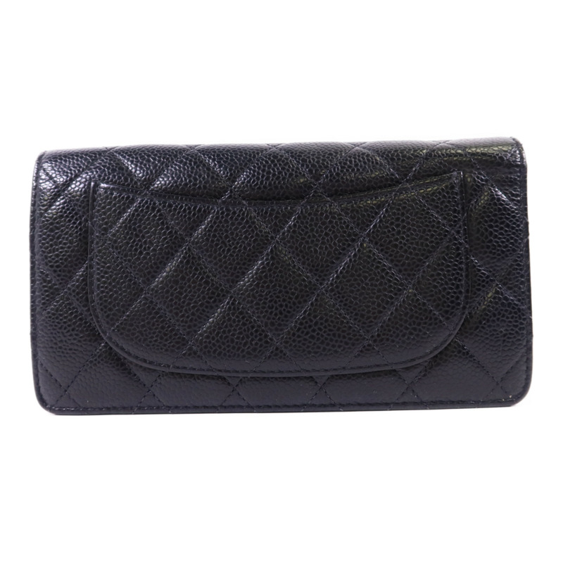 CHANEL 牛皮皮革Long Bifold Wallet金扣長錢包-1