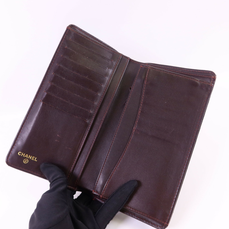 CHANEL 牛皮皮革Long Bifold Wallet金扣長錢包-4