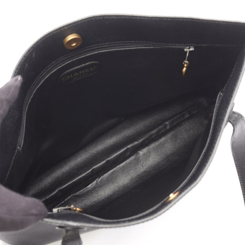 香奈兒黑色真皮單肩手提包，二手，女士，金色五金，CC標誌，Coco-2