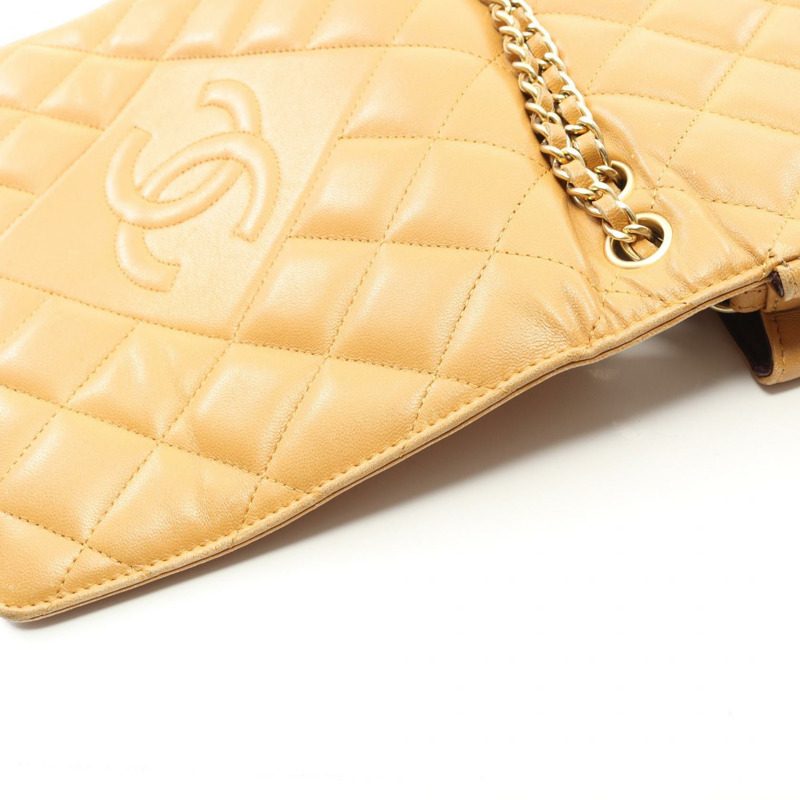 香奈兒 (CHANEL) Matelasse Chai 單肩包，羊皮材質，米色，二手，金色五金，女士 CC-7