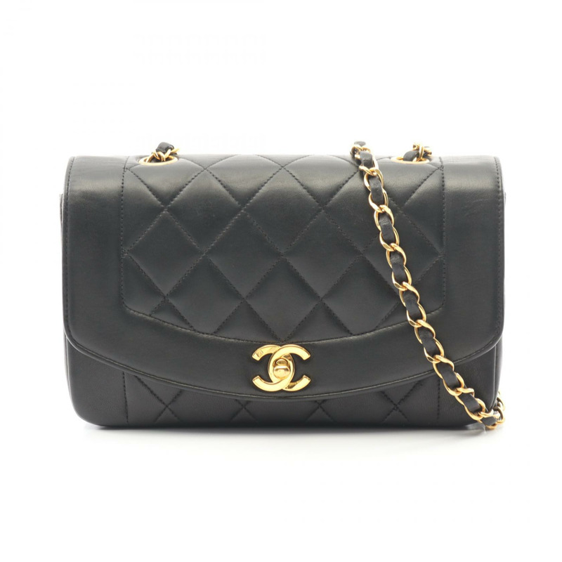 香奈兒 (CHANEL) 絎縫 Diana 翻蓋鏈條肩背斜背包 A01164 羊皮 BK GHW-0