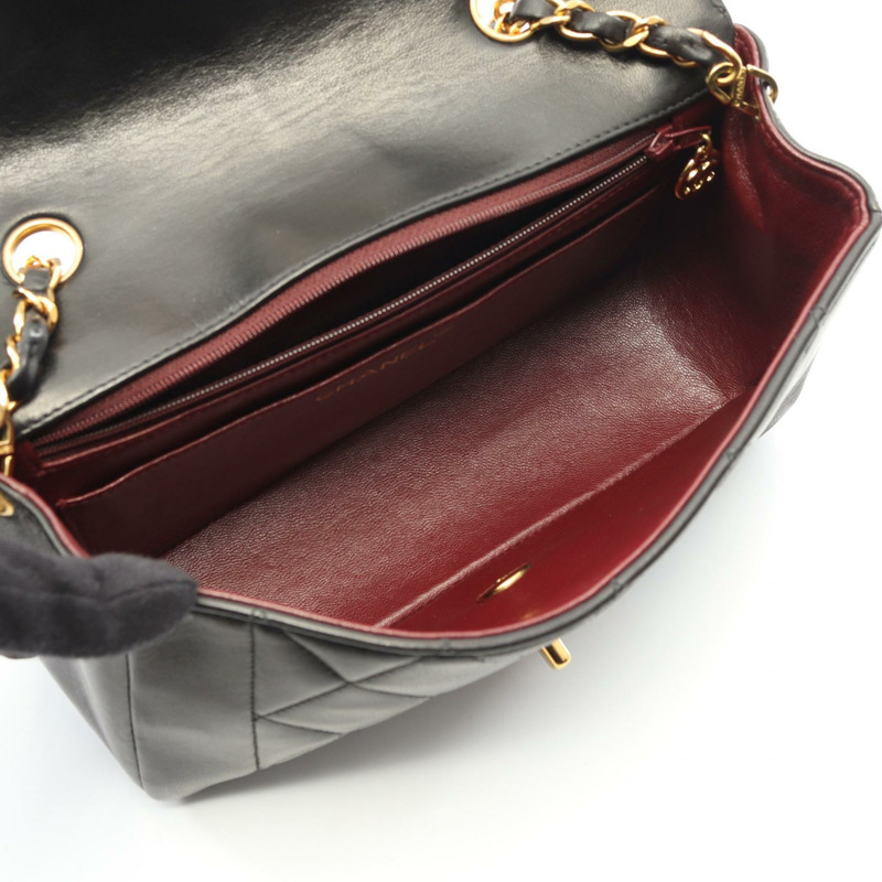 香奈兒 (CHANEL) 絎縫 Diana 翻蓋鏈條肩背斜背包 A01164 羊皮 BK GHW-2