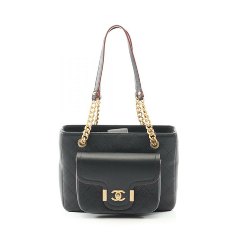 香奈兒 (CHANEL) Matelasse 皮革鏈條肩背包，黑色，二手，女士，金色五金