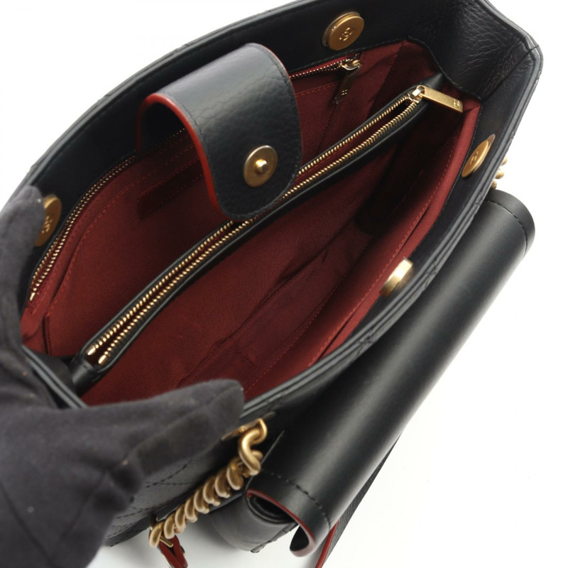 香奈兒 (CHANEL) Matelasse 皮革鏈條肩背包，黑色，二手，女士，金色五金-2