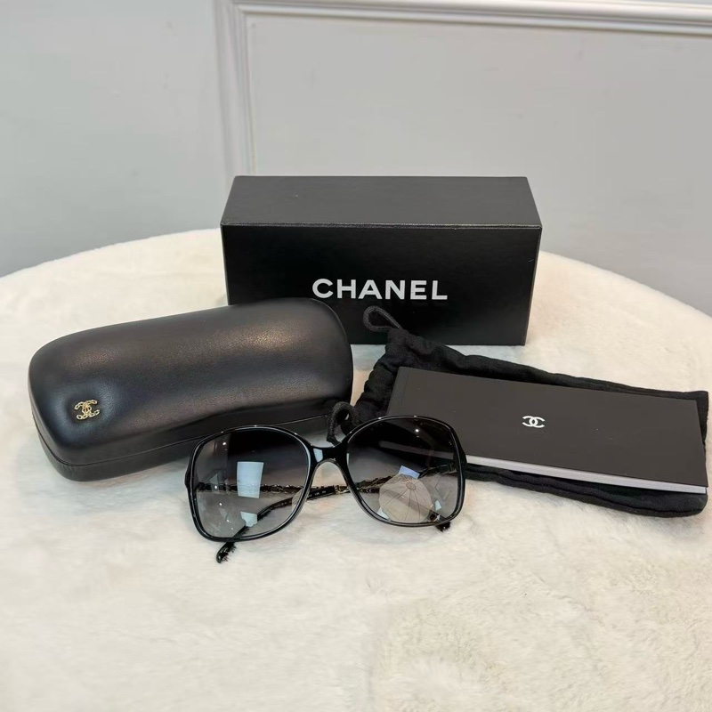 Chanel漸變鏡片墨鏡 黑金皮-0