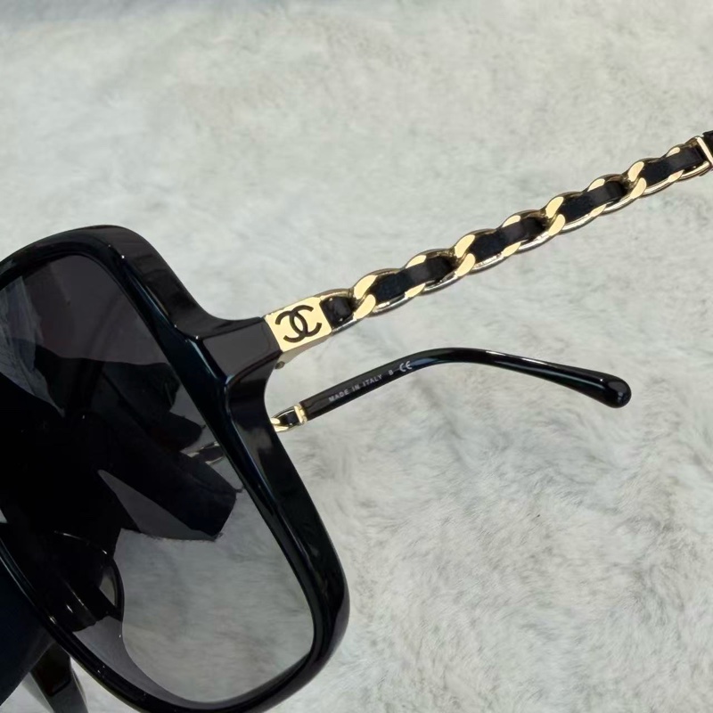 Chanel漸變鏡片墨鏡 黑金皮-4