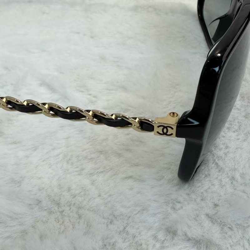 Chanel漸變鏡片墨鏡 黑金皮-5