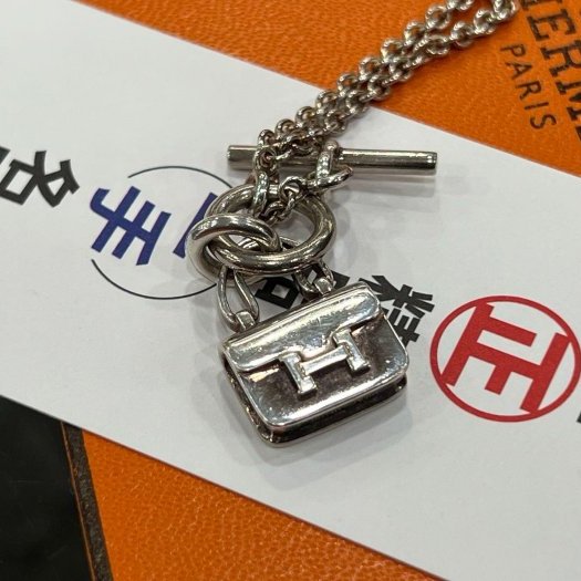 東區正精品㊣HERMES 愛馬仕 925 純銀康康包墜飾 T釦項鍊 RZ6073-4