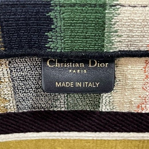 東區正精品㊣CHRISTIAN Dior Book Tote 彩色條紋繡手提包肩背包中款 RZ6075-3