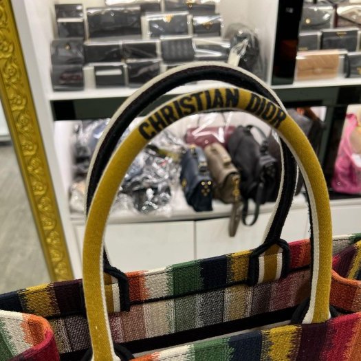 東區正精品㊣CHRISTIAN Dior Book Tote 彩色條紋繡手提包肩背包中款 RZ6075-5