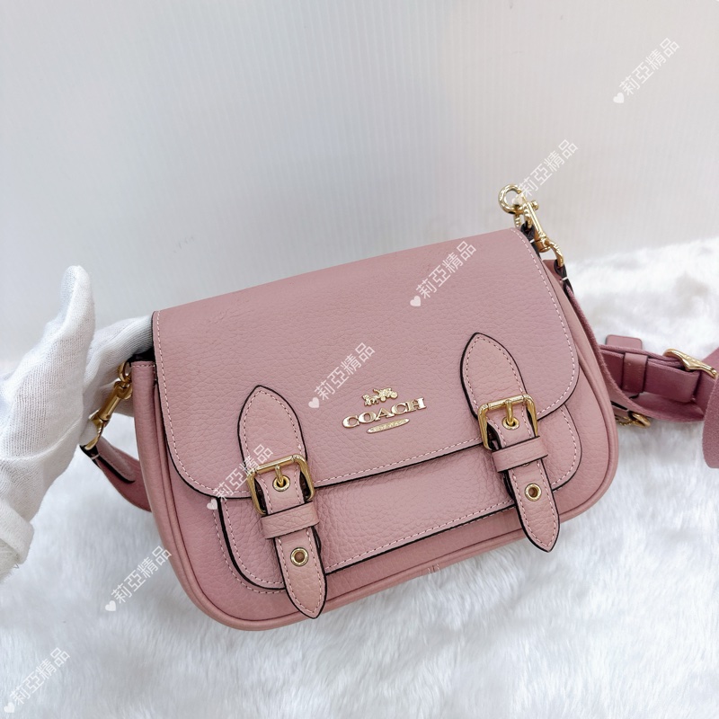 莉亞精品♡ Coach 粉雙釦郵差包 二手美包-2
