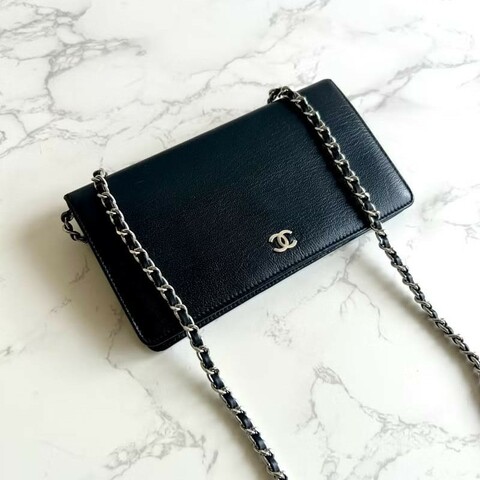 【LA LUNE】絕版古董包 Chanel黑銀色WOC 側背包 斜背包 中古二手包 長夾皮夾