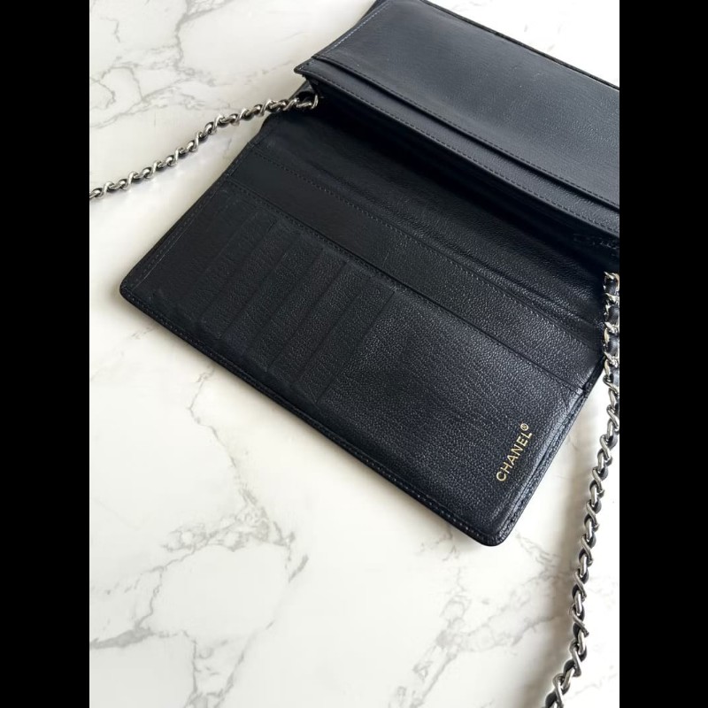 【LA LUNE】絕版古董包 Chanel黑銀色WOC 側背包 斜背包 中古二手包 長夾皮夾-1