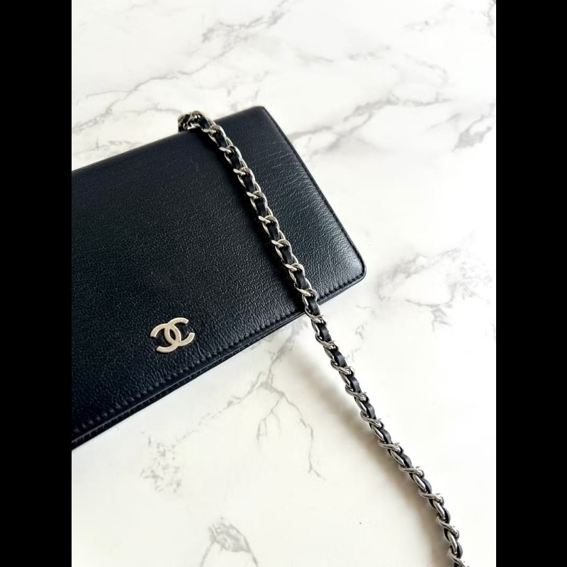 【LA LUNE】絕版古董包 Chanel黑銀色WOC 側背包 斜背包 中古二手包 長夾皮夾-3