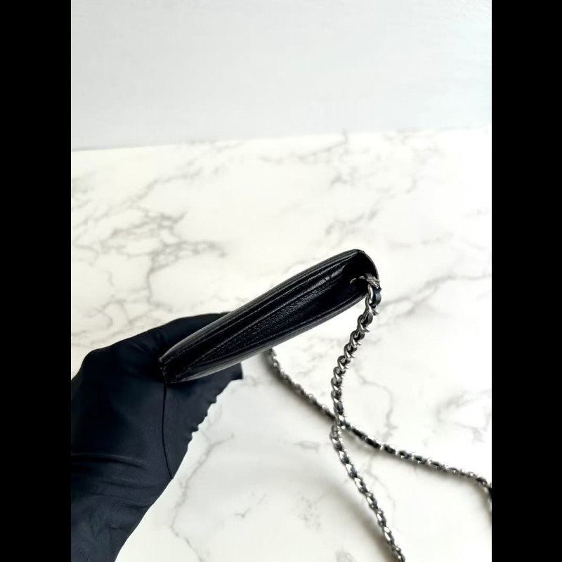 【LA LUNE】絕版古董包 Chanel黑銀色WOC 側背包 斜背包 中古二手包 長夾皮夾-4