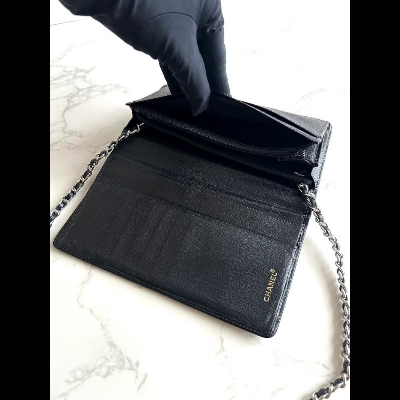 【LA LUNE】絕版古董包 Chanel黑銀色WOC 側背包 斜背包 中古二手包 長夾皮夾-5