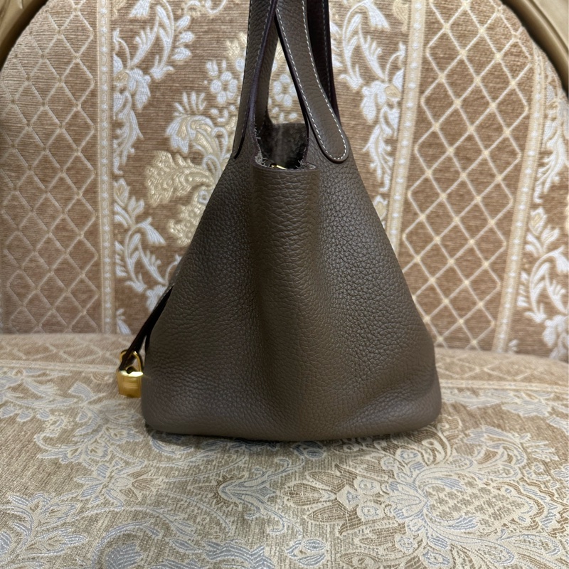 Hermes 18 Etoupe大象灰Clemence皮金釦Picotin 18-3