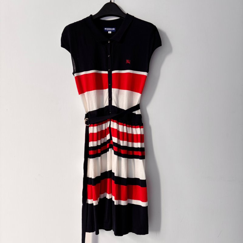 ::BURBERRY BLUE LABE:: 日系法式袖 海軍藍x紅x白 橫紋POLO洋裝 38號-0