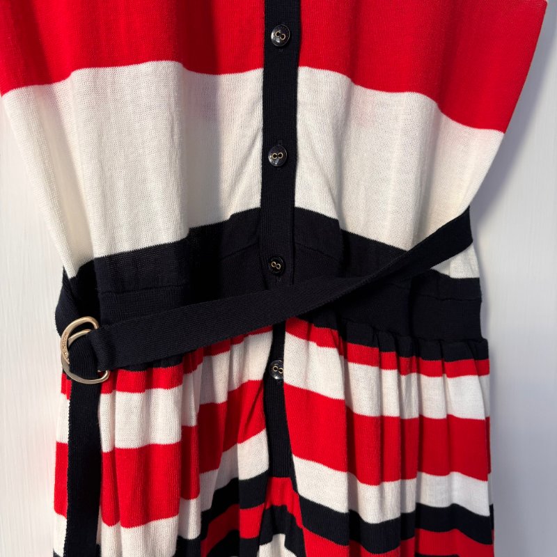 ::BURBERRY BLUE LABE:: 日系法式袖 海軍藍x紅x白 橫紋POLO洋裝 38號-4
