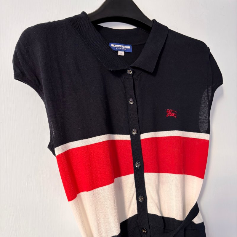 ::BURBERRY BLUE LABE:: 日系法式袖 海軍藍x紅x白 橫紋POLO洋裝 38號-5