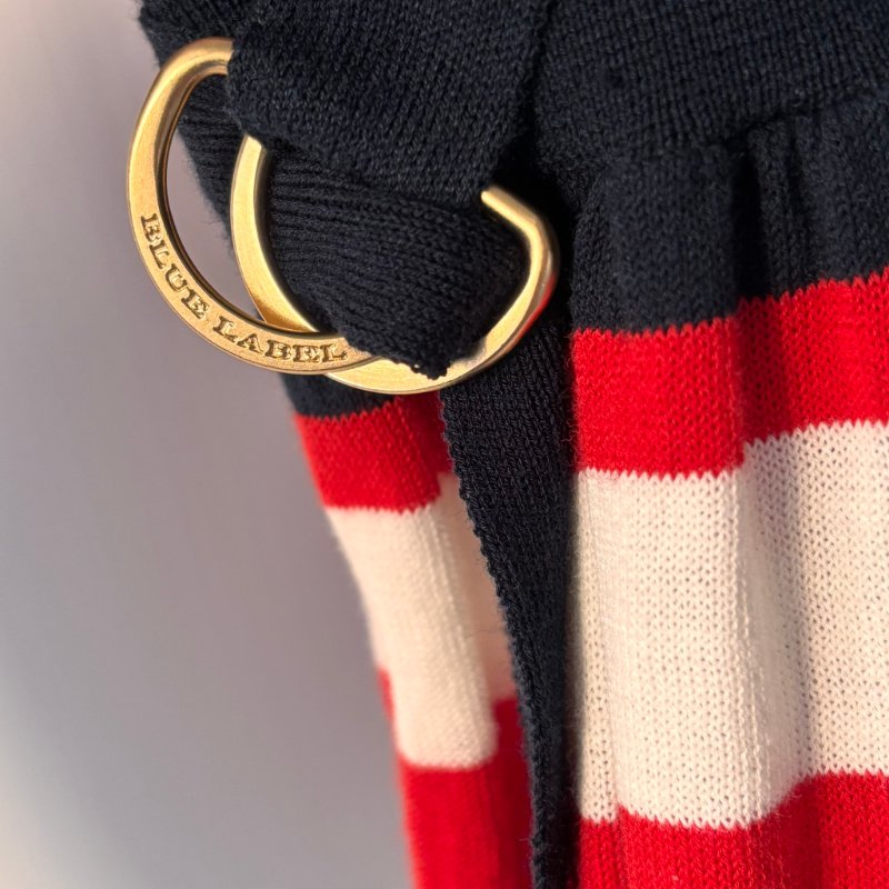 ::BURBERRY BLUE LABE:: 日系法式袖 海軍藍x紅x白 橫紋POLO洋裝 38號-6