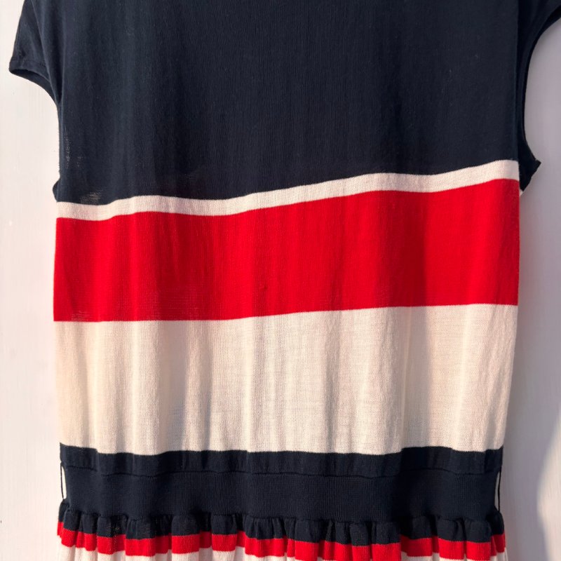 ::BURBERRY BLUE LABE:: 日系法式袖 海軍藍x紅x白 橫紋POLO洋裝 38號-10