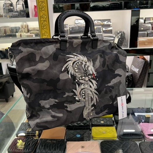 東區正精品㊣PRADA VA889 灰色迷彩尼龍銀三角牌機器龍形拉鍊手提包斜背包購物袋 RZ6076-0
