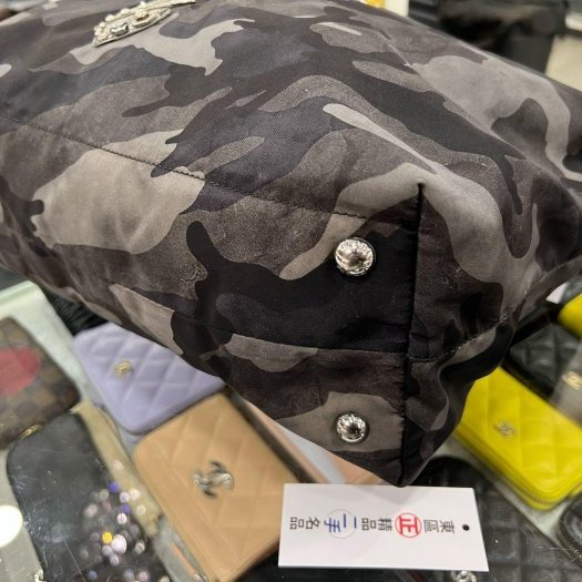 東區正精品㊣PRADA VA889 灰色迷彩尼龍銀三角牌機器龍形拉鍊手提包斜背包購物袋 RZ6076-2