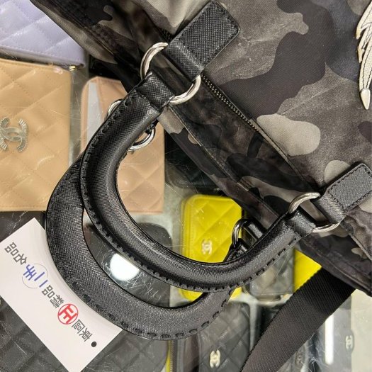 東區正精品㊣PRADA VA889 灰色迷彩尼龍銀三角牌機器龍形拉鍊手提包斜背包購物袋 RZ6076-6