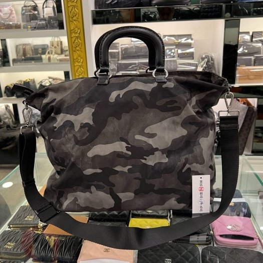 東區正精品㊣PRADA VA889 灰色迷彩尼龍銀三角牌機器龍形拉鍊手提包斜背包購物袋 RZ6076-9