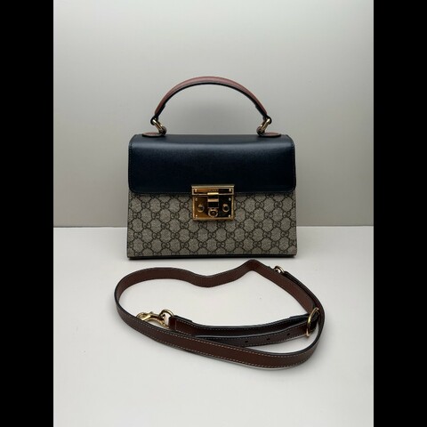 GUCCI padlock老花拼黑色牛皮 月光寶盒中號