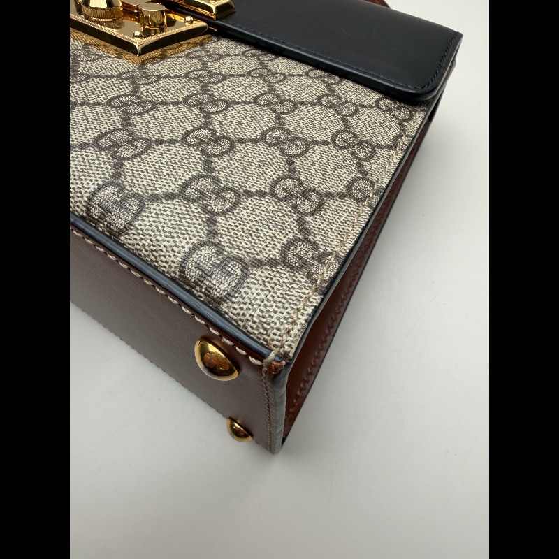 GUCCI padlock老花拼黑色牛皮 月光寶盒中號-6