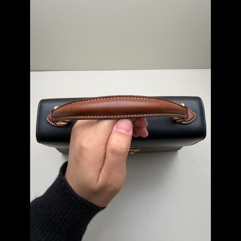 GUCCI padlock老花拼黑色牛皮 月光寶盒中號-10