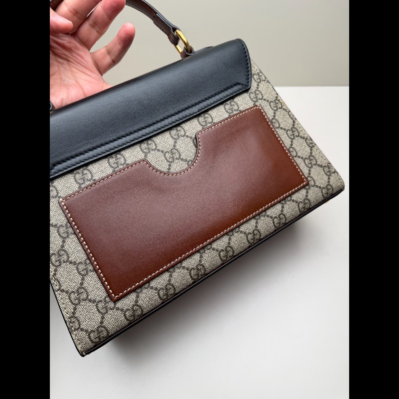 GUCCI padlock老花拼黑色牛皮 月光寶盒中號-11