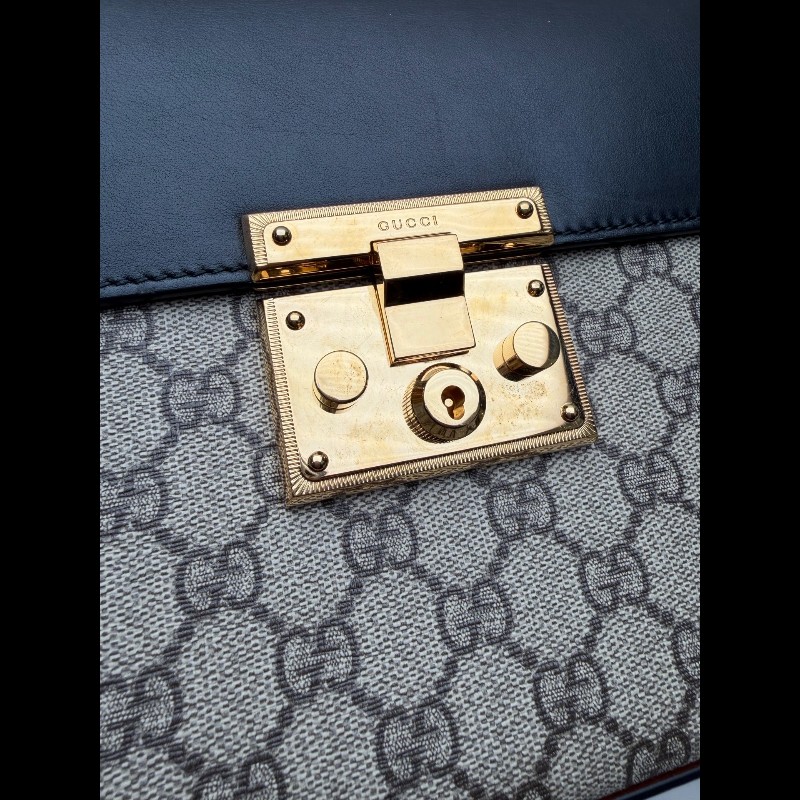 GUCCI padlock老花拼黑色牛皮 月光寶盒中號-12