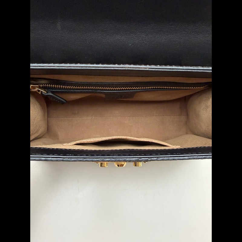 GUCCI padlock老花拼黑色牛皮 月光寶盒中號-14