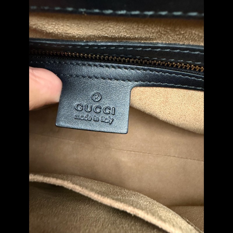 GUCCI padlock老花拼黑色牛皮 月光寶盒中號-15