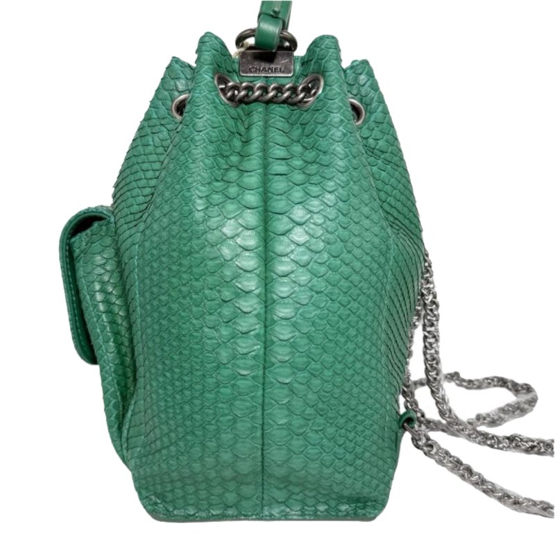 ［2575］香奈兒 Chanel 22開 後背包/書包 蟒蛇皮 綠色 大號-3