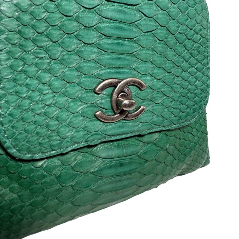 ［2575］香奈兒 Chanel 22開 後背包/書包 蟒蛇皮 綠色 大號-6