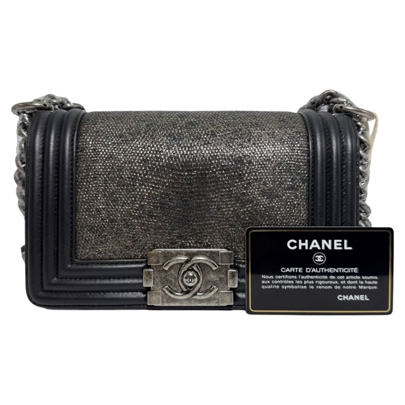 ［2602］香奈兒 Chanel LE BOY 21開 黑色 蜥蜴皮 小號 斜背包-0