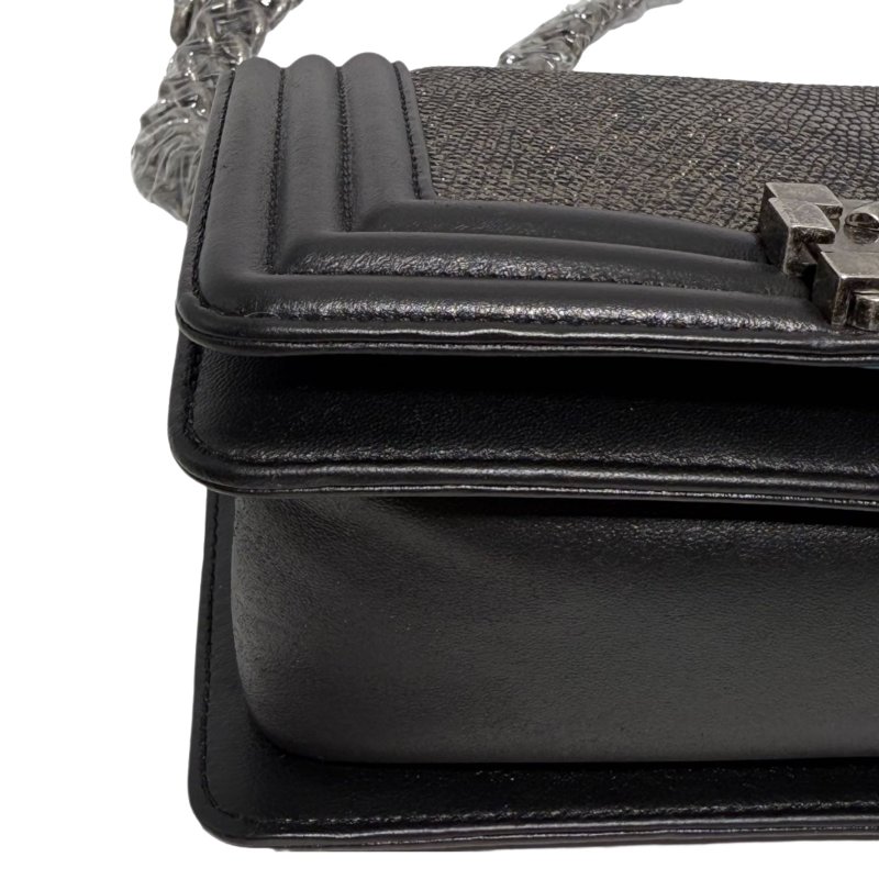 ［2602］香奈兒 Chanel LE BOY 21開 黑色 蜥蜴皮 小號 斜背包-5